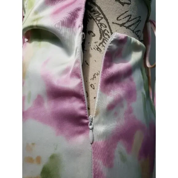 Et Clet Tie Dye Mini Slip Dress Women's Size Large Pink Yellow Strappy Lined - Picture 9 of 15